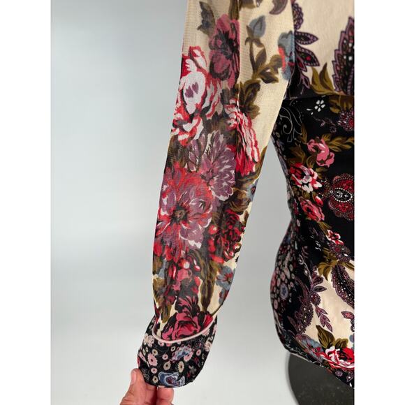 ANAC by Kimi Mandarin Collar Floral Shirt Artsy Top MED Y2K Gothic Goth Blouse - Picture 4 of 6